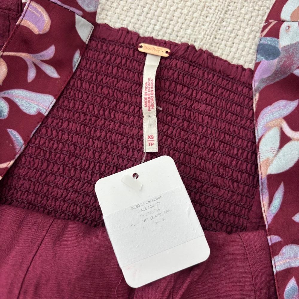 Women's XS FREE PEOPLE Grace Bird Floral Corset Top in Cabernet Combo NWT - Picture 5 of 8